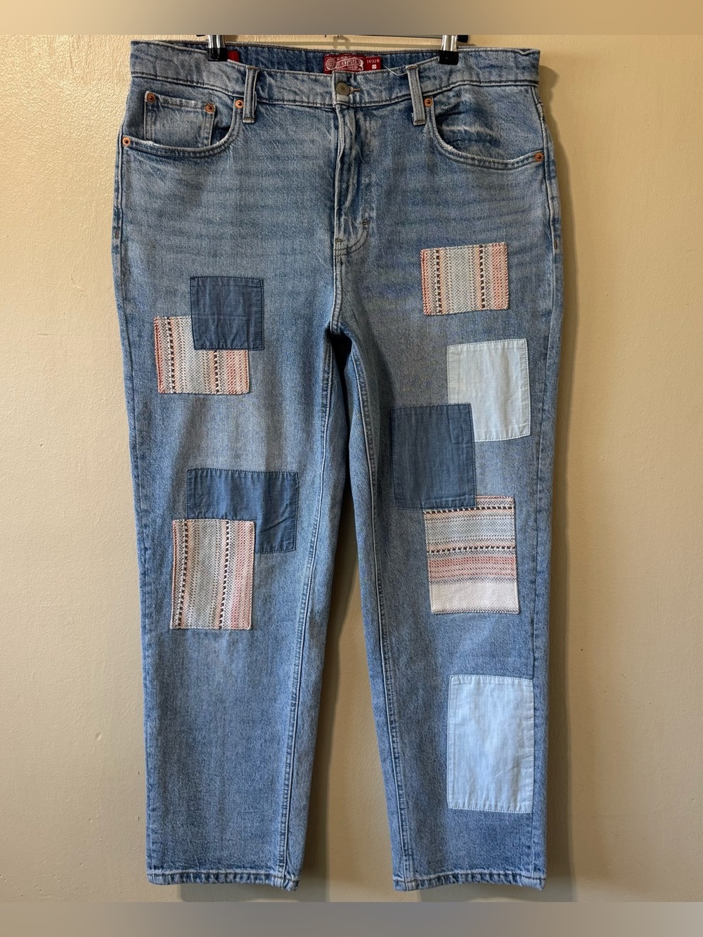 Lucky Brand patchwork "boy midrise relaxed straight" jeans